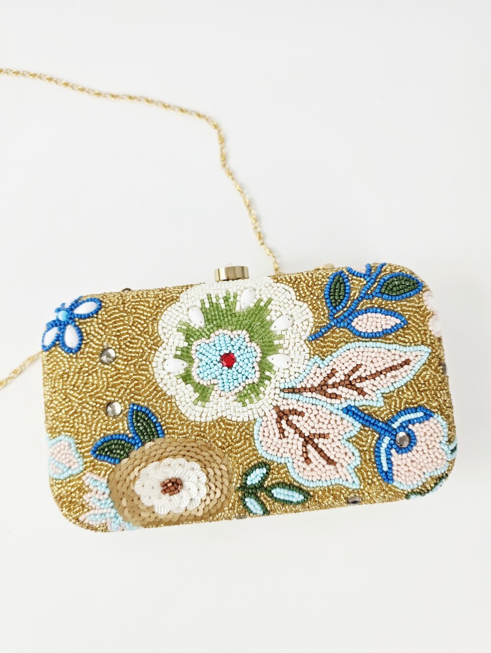 Gold Floral Beaded Evening Clutch Bag